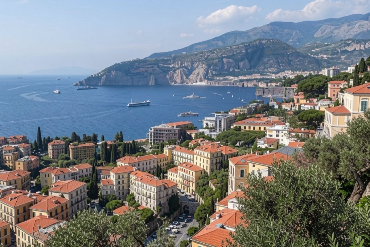Veduta panoramica di Sorrento con il golfo di Napoli sullo sfondo