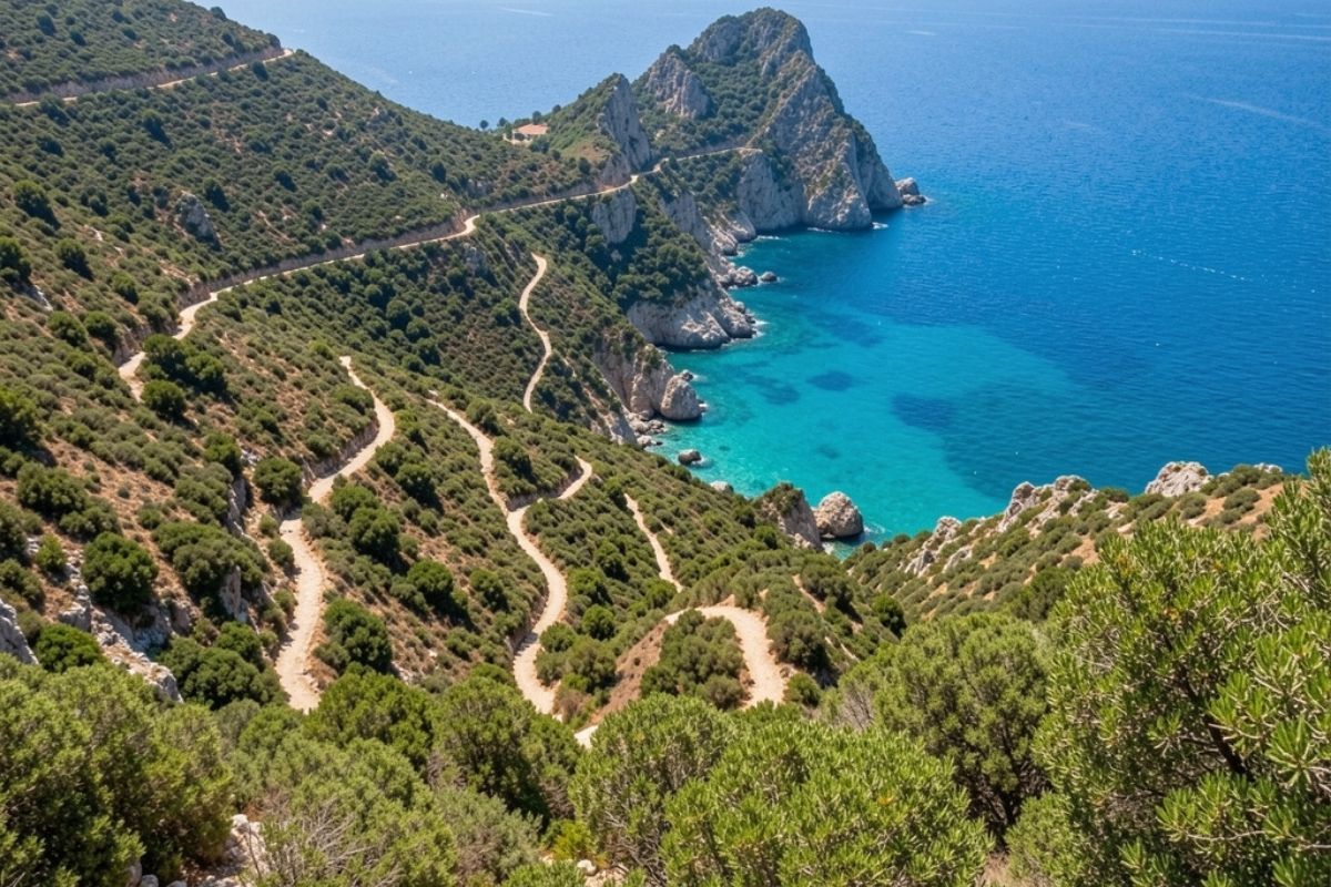 Vista panoramica di Ischia con sentieri e natura circostante